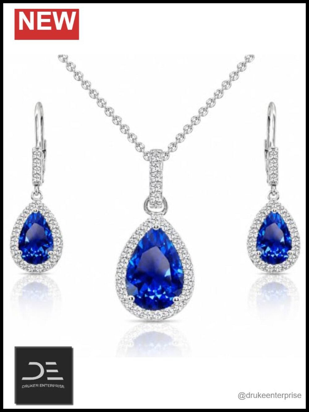 Sterling Silver Jewelry Set, Created Blue Sapphire Necklace & Earrings, Pear